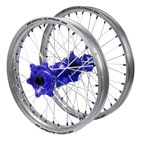 Gas Gas SM Pro Blue Hubs / SM Pro Platinum Silver Rims / Blue Nipples Wheel Set