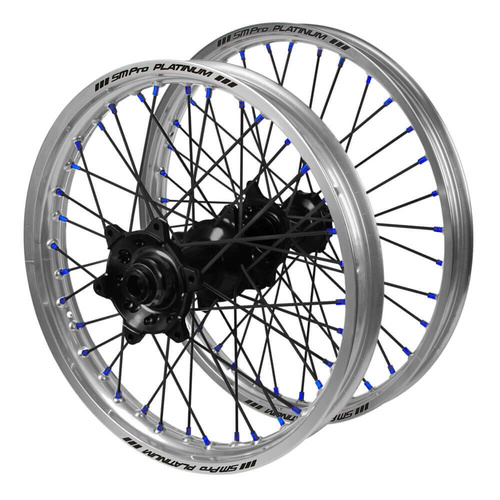 Husqvarna SM Pro Black Hubs / SM Pro Platinum Silver Rims / Blue Nipples / Black Spokes Wheel Set