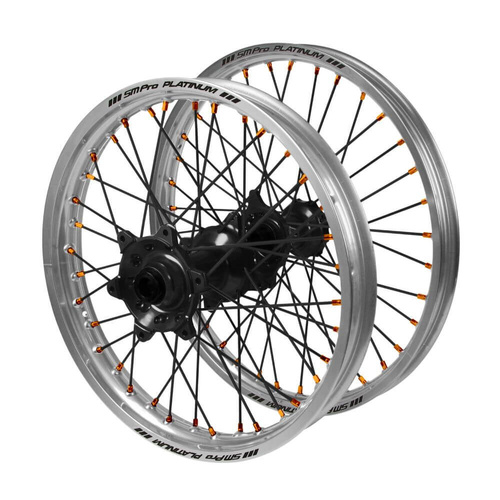 Husqvarna SM Pro Black Hubs / SM Pro Platinum Silver Rims / Orange Nipples / Black Spokes Wheel Set