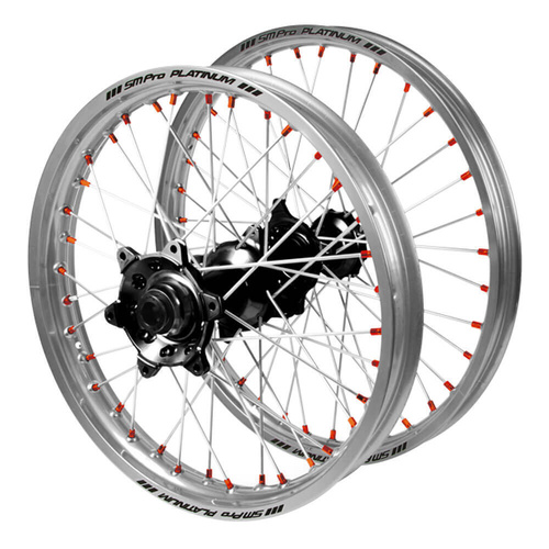 Gas Gas SM Pro Black Hubs / SM Pro Platinum Silver Rims / Orange Nipples Wheel Set