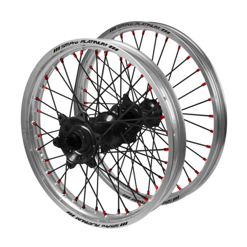Gas Gas SM Pro Black Hubs / SM Pro Platinum Silver Rims / Red Nipples / Black Spokes Wheel Set