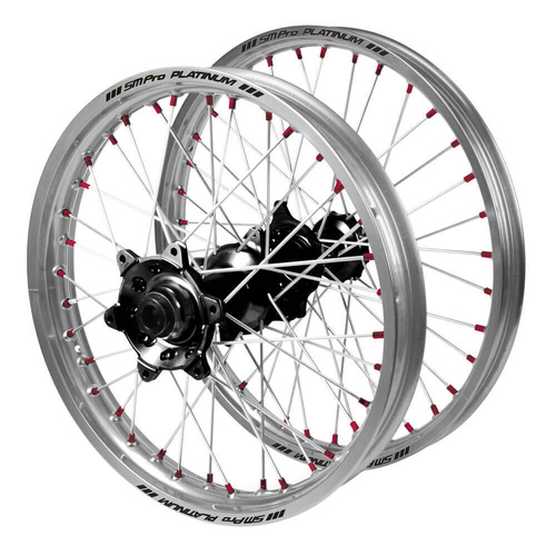 Gas Gas SM Pro Black Hubs / SM Pro Platinum Silver Rims / Red Nipples Wheel Set