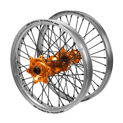 Husaberg SM Pro Orange Hubs / SM Pro Platinum Silver Rims / Black Nipples / Black Spokes Wheel Set