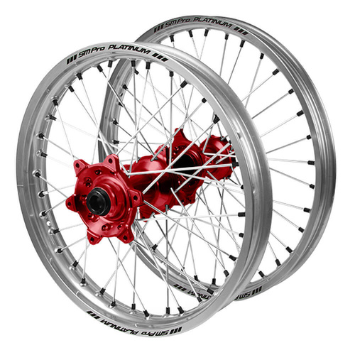 Gas Gas SM Pro Red Hubs / SM Pro Platinum Silver Rims / Black Nipples Wheel Set