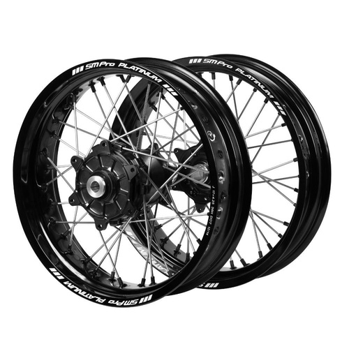 Husqvarna SM Pro Cush Drive Black Hubs / SM Pro Platinum Black Rims / Black Nipples Supermotard Wheel Set