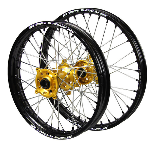 Suzuki SM Pro Gold Hubs / SM Pro Platinum Black Rims / Black Nipples Wheel Set