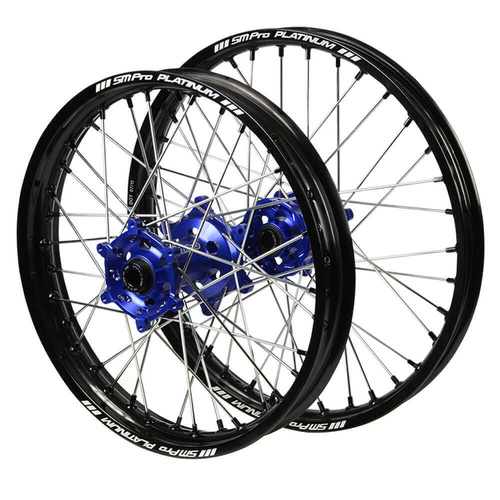 Kawasaki SM Pro Blue Hubs / SM Pro Platinum Black Rims / Black Nipples Wheel Set