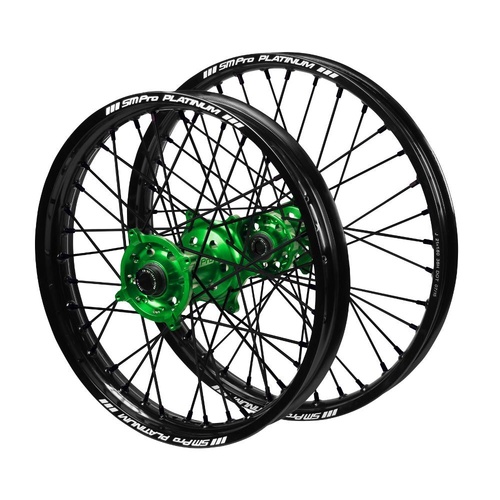 Kawasaki SM Pro Green Hubs / SM Pro Platinum Black Rims / Black Nipples / Black Spokes Wheel Set