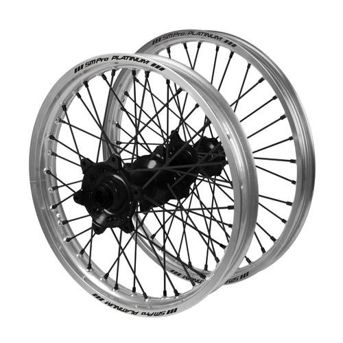 Kawasaki SM Pro Black Hubs / SM Pro Platinum Silver Rims / Black Nipples / Black Spokes Wheel Set
