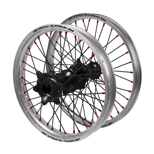 Yamaha SM Pro Black Hubs / SM Pro Platinum Silver Rims / Red Nipples / Black Spokes Wheel Set