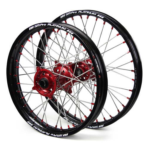 Beta SM Pro / Platinum SNR MX Black Rim / Red Hub / Red Nipples Wheel Set ALL 2010-On (21*1.60 / 18*2.15)