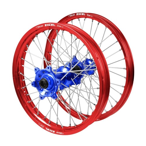 Honda Talon Blue Hubs / Excel Red Rims Wheel Set