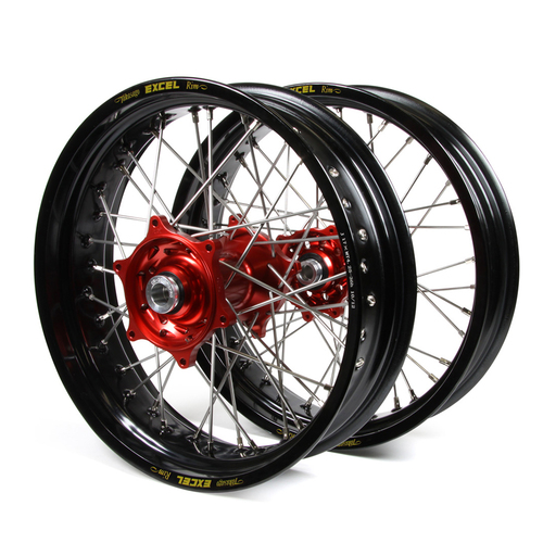 Gas Gas Talon / Excel Supermoto Non Cush" Black Rims / Red Hubs Wheel Set All Model 2007-14 (17*3.50 / 17*4.25)"