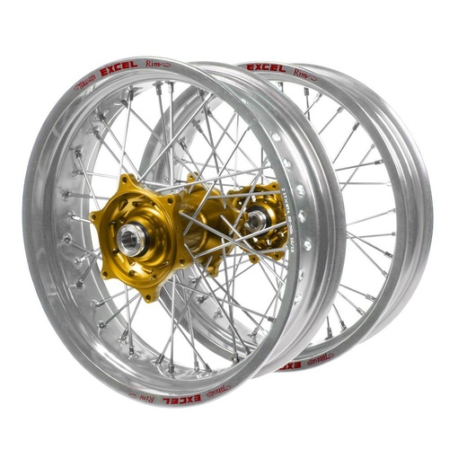 Gas Gas Talon Gold Hubs / Excel Silver Rims Supermotard Wheel Set